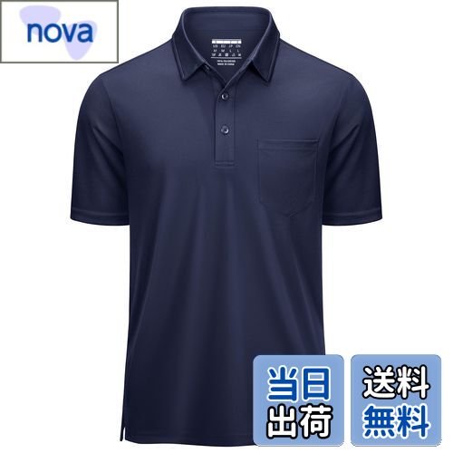 【送料無料】[KEFITEVD] ポロシャツ メンズ 半袖 ポケット付き 速乾tシャツ ドライポロシャツ 大きいサイズ 薄手 カットソー ストレッチ ゴルフウエア 夏服 ネイビー 2XL