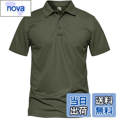 【送料無料】[KEFITEVD] ポロシャツ メンズ ミリタリー 半袖 tシャツ 速乾 襟付き ゴルフシャツ ストレッチ スポーツ アウトドアシャツ 登山 キャンプ夏服 作業着 緑 グリーン JP 2XL