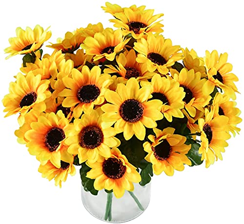 【送料無料】himsyuden ひまわり 造花 花束 4束28本 7本/束 人工観葉植物 枯れない花 生花みたい 撮影 ..