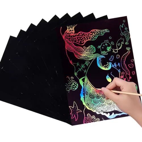 【送料無料】LIANHATA スクラッチアート 4枚入 スクラッチ極細ペン付き 21*29cm A4サイズ スクラッチペ..