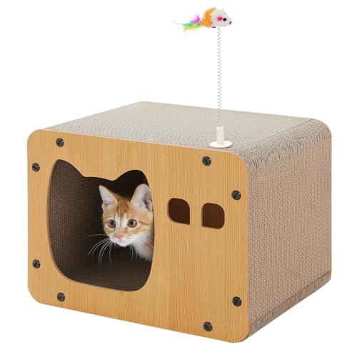 【送料無料】PAWZ Road 猫 爪研ぎ 爪とぎハウス ダンボールハウス 組み立て式 高強度 高密度 木製 紙箱 キャットハウス 猫用品 猫のおもちゃ付属 コンパクト 収納簡単 省スペース 通気性 カリカリ テレビ型 猫耳出入り口 かわいい 長持ち 耐荷重 20kg