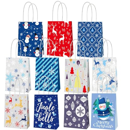 【送料無料】AUGSHYO クリスマス ラッピング 袋 11枚 紙袋 手提げ 小 約21cm×16cm ラッピング袋 プレゼント用 クリスマスらっぴんぐ袋 ギフトバッグ プレゼント袋 小 包装袋 ブルー