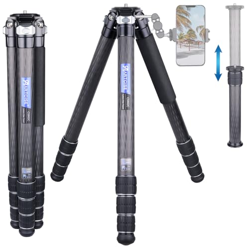 【送料無料】ARTCISE2024 40mm直径カーボンファイバー材質三脚 全高1930mm 超高耐荷重25kg以上 中心軸付き トラベル三脚 全高 5段 ナットロック式 収納バック付き 旅行用 (CS902C)