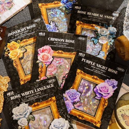 【送料無料】Alideco 120枚 シール フレークシール コラージュ 素材 ペーパー 素材紙 レースユートピアステッカーレトロ バラの花 海外 韓国 シール帳 ，メモ用紙ノート素材、日記装飾用品 (meiguihuali)