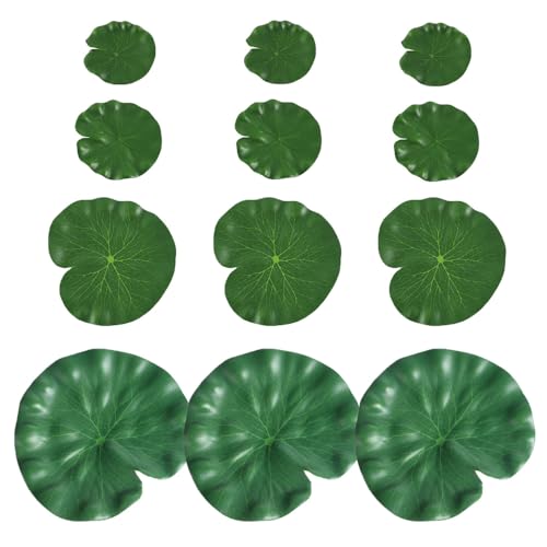 【送料無料】MINBOOT 人工水草 水槽 水草 メダカ 睡蓮 12枚（10cm 15cm 13cm 18cm各3枚） 蓮の葉 水槽池の装飾 人工蓮葉 魚の池 水族館