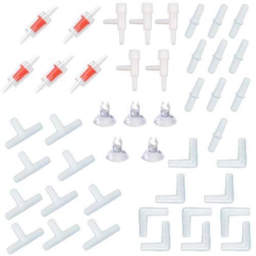 【送料無料】SANJAOYEE エアーチューブコネクター 30個セット T型 L型 I型 継手 分岐 接続 3種類 水槽用 アクアリウム エアポンプアクセサリー エアーバルブ5個セット+水槽吸盤クリップ 5個セット+逆流防止弁 5個セット
