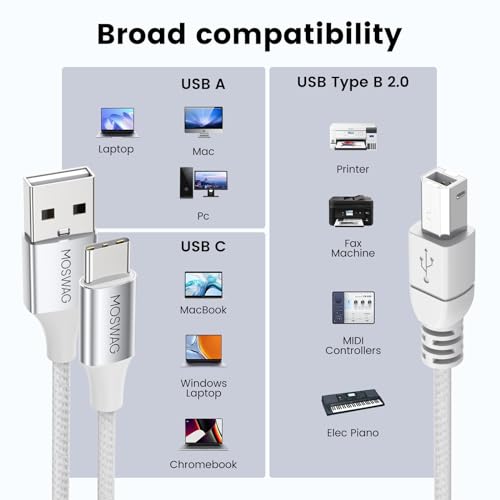 【送料無料】MOSWAG USB 2.0 MIDIケーブルプリンタケーブルUSB CをMIDIケーブルAのオスからBのオスへUSB C USB AからUSB Bスキャナケーブル 互換楽器、ピアノ、サイレンキーボード、USBマイク