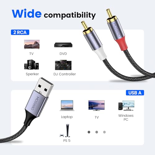 【送料無料】MOSWAG USBケーブル、デュアルRCAジャックオーディオコンバータへのUS...