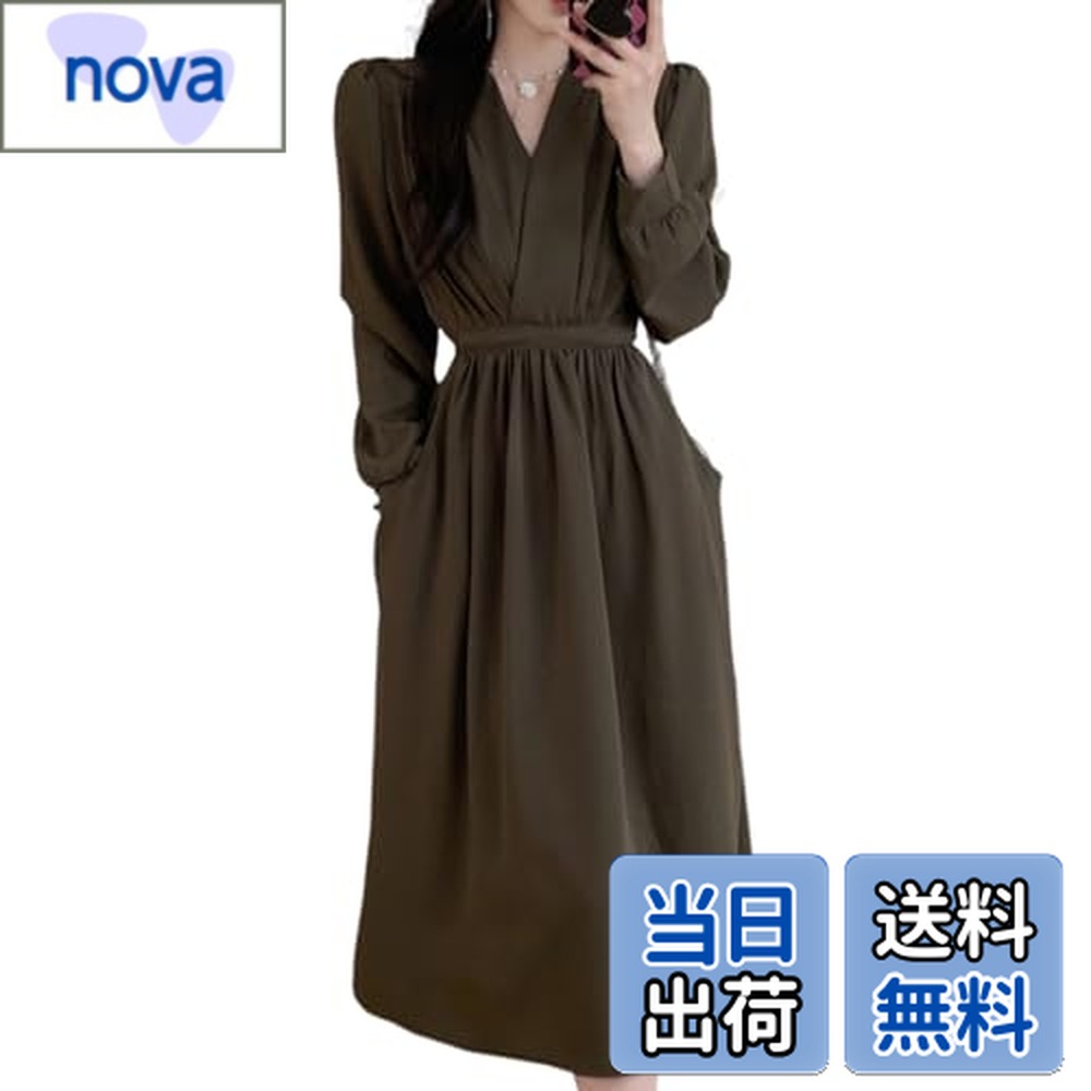 【送料無料】[BLANK BLANC] ワンピース レディース 長袖 ロング カシュクール 体型カバー Vネック 大人 きれいめ カジュアル