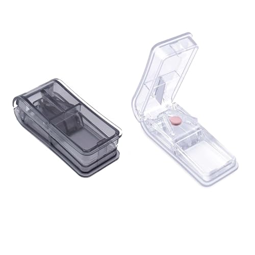 【送料無料】DEVENTORZ ピルカッター 2個セット 透明+グレー PP材質 軽量35.2g 9×4×3cm 錠剤カット補助 携帯便利 薬局 家庭用 薄型デ...
