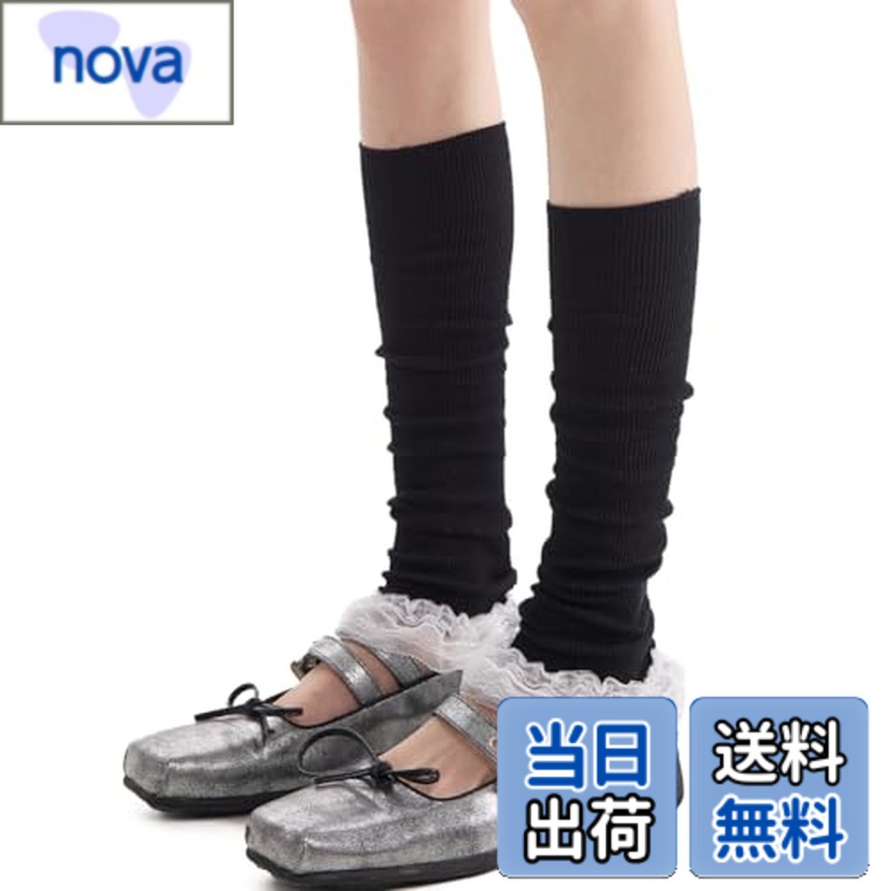 【送料無料】[Eukkis] 春夏薄手35cmコットンレッグウォーマー 足首保温 レースフリル 冷房対策 ハイソックス Y2Kリブニットルーズソックス 柔らか肌触り ブラック
