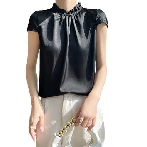 【送料無料】[Tiernyueth] レディース シャツ 半袖 トップス ベストハーフタートルネック tシャツ 無地 シフォン ゆるい シンプル 柔らかい 快適 ファッション カジュ 大人 かわいい 通気性が良い 体型カバー お出掛け 普段着 通勤 春夏