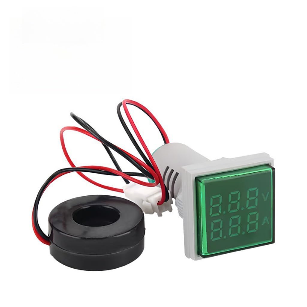 【送料無料】TVETE LED ディスプレイ電圧計 LED デジタル電圧テスター デジタル 電流計 デュアルディスプレイパネル デジタル表示インジケーターライト 電流検出器テスター スクエア グリーン 22MM