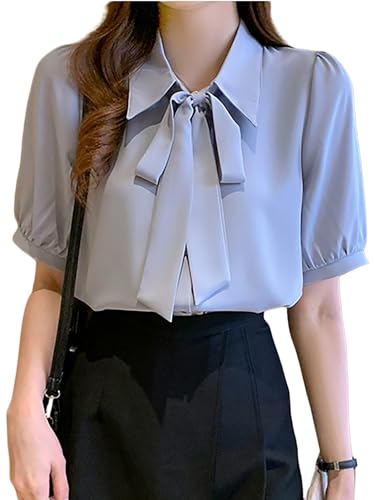 【送料無料】[Lalapala] シャツ ブラウス レディース 半袖 リボン トップス ボウタイブラウス 夏 ゆったり スッキリ おしゃれ 薄手 きれいめ 着回し力 着痩せ オフィス カジュアル 日常 通勤 OL デート お出掛け 着痩せ
