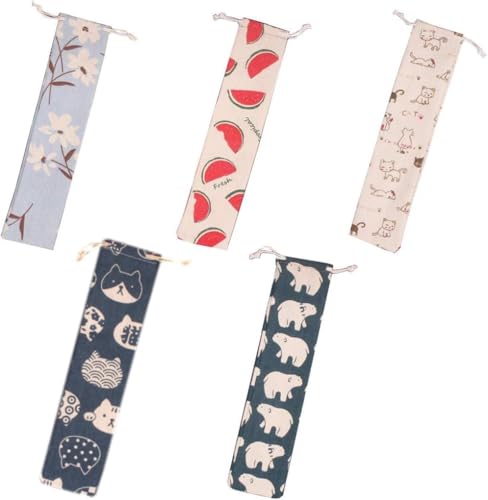 【送料無料】SITEDAN 箸袋 巾着袋 ロング ストロー収納袋 5個セット お箸入れ カトラリー 携帯ポーチ ..