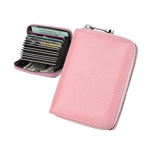 【送料無料】[DEVENTORZ] クレジットカードケース カード入れ 大容量 スキミング防止 RFIDブロック 本革 レザー メンズ レディース じゃばら仕様 定期入れ コインケース対応 最大20枚収納(ピンク)