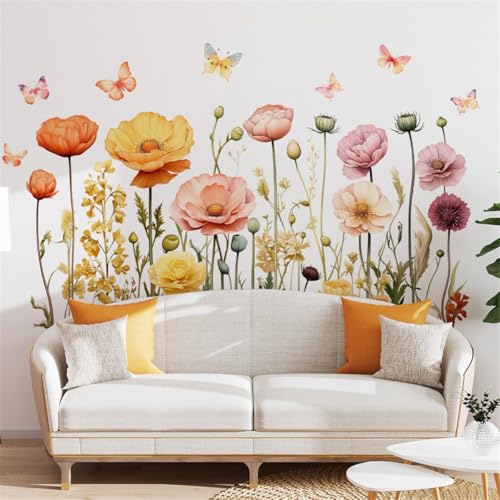 【送料無料】Condessacity ウォールステッカー カラー 植物 花 フクシア 庭の花 野の花 蝶 立体壁紙シ..