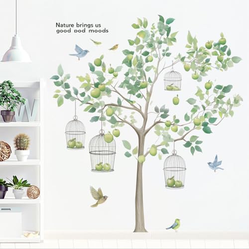 【送料無料】Condessacity ウォールステッカー 木 夏の緑 鳥かご おしゃれ リンゴの木 壁ステッカー 大きな木の葉 壁紙シール はがせる 北欧 ウォール ペーパー 防水 ウォールすてっかー wall sticker decoration リビングルーム ベッドルーム 壁飾り