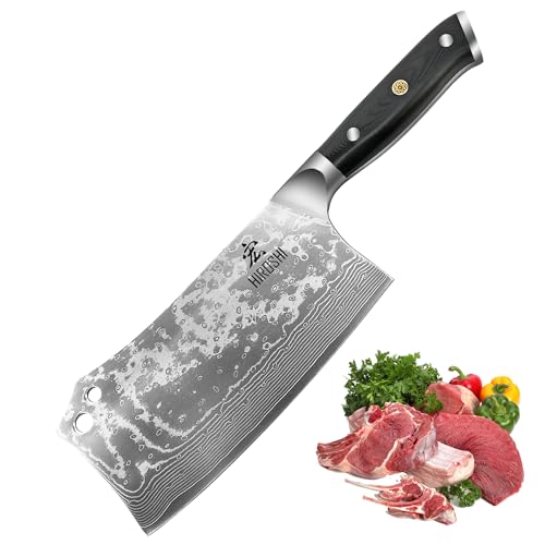 【送料無料】HIROSHI ダマスカス骨切り包丁 鋭い料理庖丁 斬切多機能中華包丁 両刃肉切り包丁 肉/野菜..