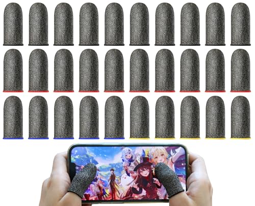 【送料無料】【ニューモデル・全指対応・多色版銀繊維】 30個入り 指サックゲーム用 ANACEND スマホ指サック カーボンファイバー 丁度よい締め付け感 全指対応 極薄0.2mm 手汗と指紋対策 スムーズな指の操作 スマホゲームや音ゲー 超高感度 ゆびさっく