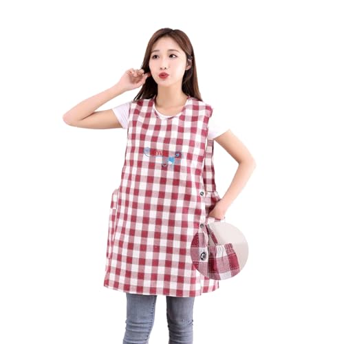 【送料無料】[Komorebi pierce] エプロン サイドボタン 綿ポリノーアイロン 撥水加工 保育士 介護士 おしゃれ ポケット付き 汚れにくい 料理教室用エプロン 速乾 前掛け シワ防止 ガーデン レディース ロング丈 あずき色