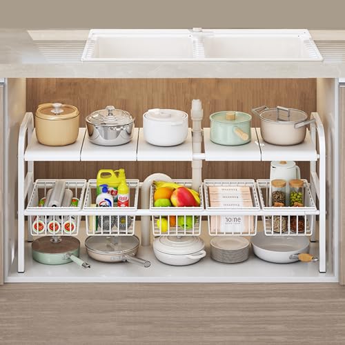 【送料無料】SAGVE（サゲビル） シンク下収納ラック キッチン収納ラック 洗面台下収納 伸縮式 2段収納 ..