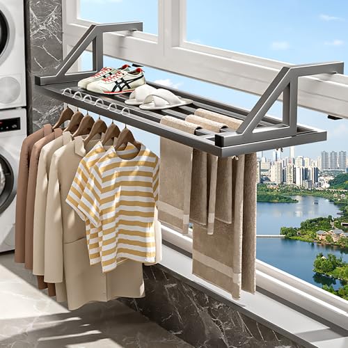 【送料無料】SmartMaster 物干し ベランダ 掛け式 伸縮可能 たんそこう 洗濯ハンガー 室内 屋外 シンプル 多機能 布団干し 靴乾燥ラック タオルハンガー 窓枠突っ張り物干し 物干し台・物干しラック 簡単組立 幅100cm