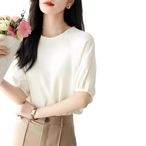 【送料無料】[Bolan Verl] カットソー ブラウス とろみ 半袖 夏 ボリューム袖 レディース シンプル ゆったり 着痩せ フェミニン オフィス 通勤 フォーマル