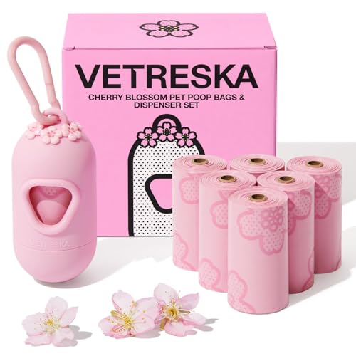 【送料無料】VETRESKA ペット用ウンチ処理袋 ぽいたくんうんち袋と取り出し容器 犬うんち袋 猫 トイレ 袋 生分解性 サニタリー 袋 臭いが漏れない防臭袋 桜の香りつき(お花の香り, 7ロール 105枚)