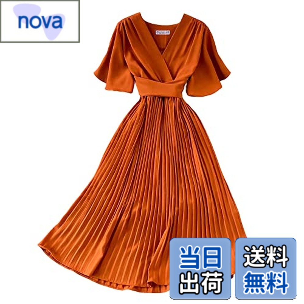 【送料無料】[Collecala] 通勤ワンピース 30代女子服 オレンジ赤 着痩せ 白見えオレンジレッド 40代母親プレゼント ミモレ丈チュニックワンピース オフィス出勤服 2XL