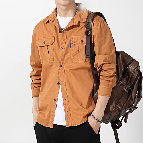 【送料無料】[netero] メンズ ミリタリー シャツ 長袖 綿 無地 ミリタリーシャツ カーゴ カジュアルシャツ ポケット付き 秋 冬 春 夏 3