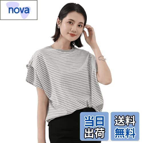 【送料無料】[Vincent house] tシャツ レディース 半袖 パフスリーブ ボーダー 無地 クルーネック ゆったり 大きいサイズ カジュアル 春 夏