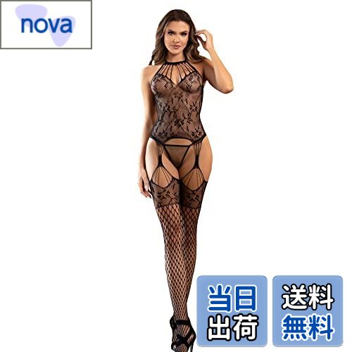 【送料無料】[ohyeah] ボディストッキング オープンクロッチ 花柄 セクシー ストッキング 大きいサイズ 全身タイツ ガーターストッキング ボディースーツ シースルー レディース 網タイツ ブラック