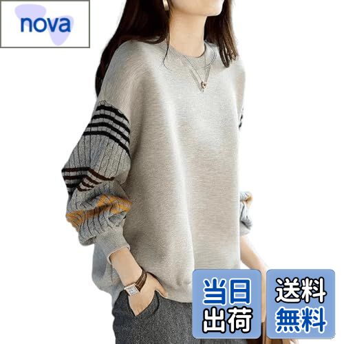 【送料無料】[Vincent house] トレーナー レディース 切り替え クルーネック トップス ゆったり 可愛い 切り替え 長袖 トップス カジュアル プルオーバー 秋 冬 M L XL