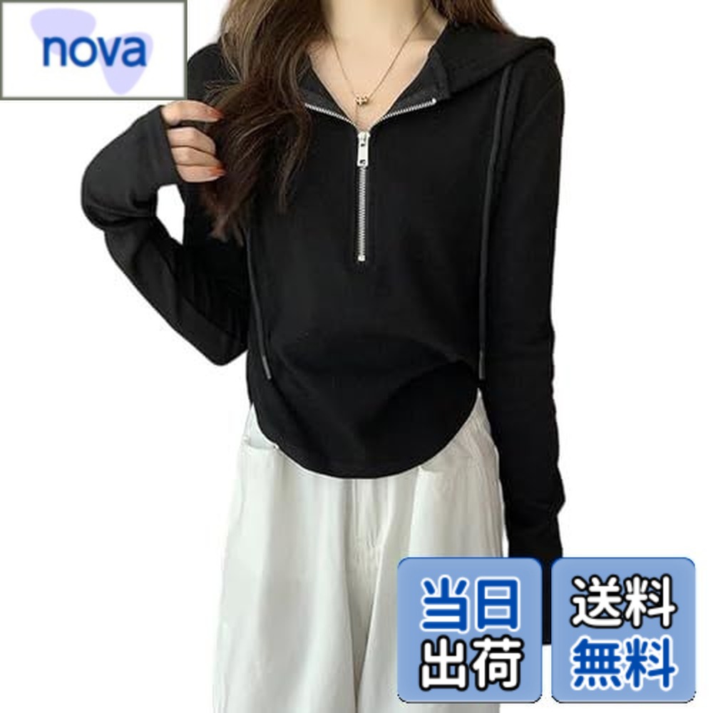 Rakuten - 【送料無料】[Guooryvner] グオーリーブナー Tシャツ レディース 長袖 カジュアル ゆったり トップス 春 秋 冬 可愛い パーカー 無地 薄手 スウェット 大きいサイズ プルオーバー オーバーサイズ おしゃれ きれいめ 韓国 ジップアップ 体型カバー