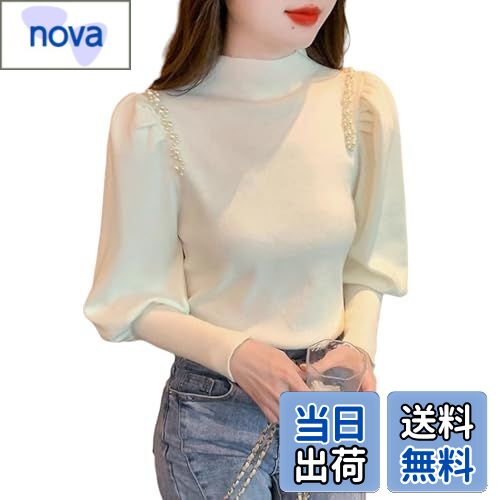 【送料無料】[Guooryvner] グオーリーブナー セーター レディース 無地 ハーフネック 大きいサイズ リブ ゆったり 可愛い パフスリーブ プルオーバー カジュアル シンプル 体型カバー 春 秋 冬 通勤 カットソー ニット 長袖 着痩せ トップス おしゃれ