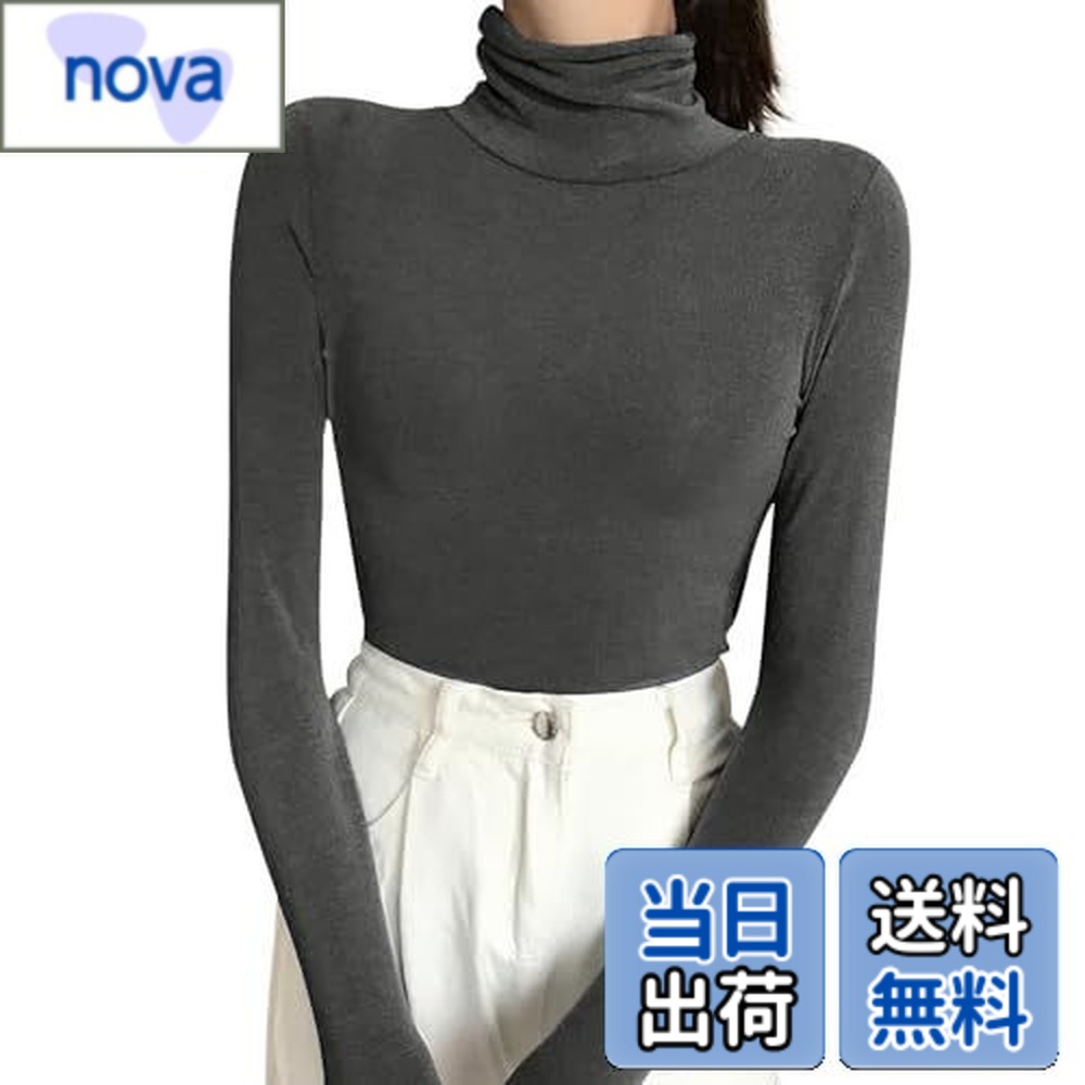 Long-Sleeved Undershirt - 【送料無料】[EAXGO] 【小顔x細見え！】ハイネックtシャツ レディース 長袖 トップス 【やみつきになる肌触り・型崩れしない】 長袖tシャツ インナー 無地 シンプル 着痩せ 重ね着 きれいめ おしゃれ (L, グレー)