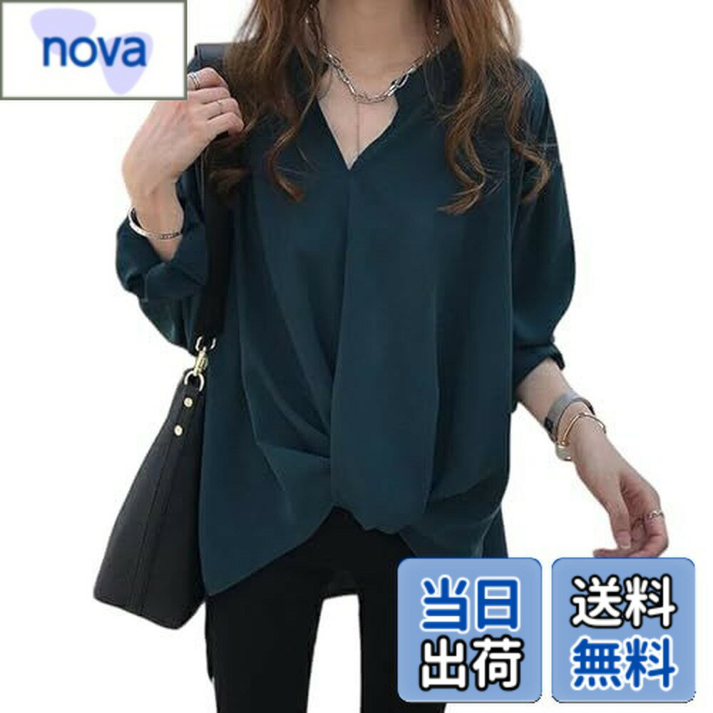 【送料無料】[Guooryvner] グオーリーブナー ブラウス レディース 春 夏 可愛い Vネック ゆったりおしゃれ 無地 エレガント カジュアル カットソー 大きいサイズ シアー シャツ 長袖体型カバー トップス シンプル プルオーバー オフィス ワイシャツ 薄手