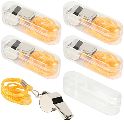 【送料無料】fogman 笛 ホイッスル 個包装ケース付き 高周波 ステンレス ストラップ 収納 審判 5個セット