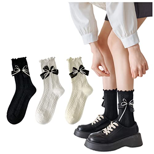 【送料無料】[Weuiean] ボウリボン 靴下 ショート ソックス 3色3足セット レディース ハイソックス ク..