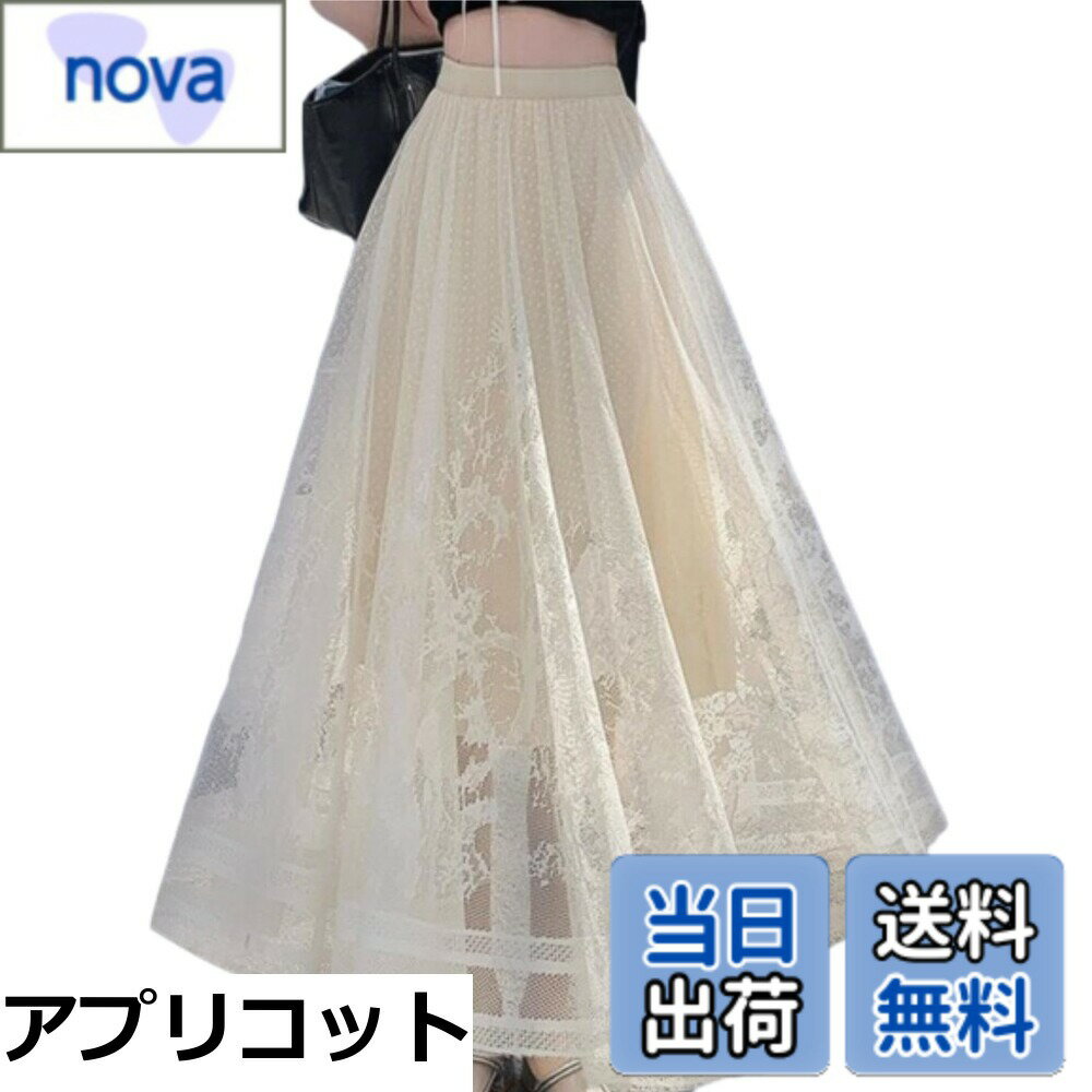 【送料無料】[MSFQSNB] レーススカート レディース プリーツスカート 両面着 ロングスカート ウエストゴム 体型カバー フレアスカート 透かし彫り エレガント ファッション カジュアル 快適 デート 普段着 通勤 お出かけ 春 夏 秋 冬