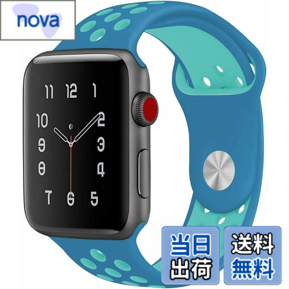 【送料無料】[Pellforia] アップルウォッチ バンド ベルト 全20色 38 41 42 40 44 45mm対応 シリコン製 2色 Series 1 2 3 4 5 6 7 8 9 10 Ultra SE 色：ターコイズブルーxスカイブルー、サイズ：Sサイズ(38/40/41/シリーズ10・42mm)