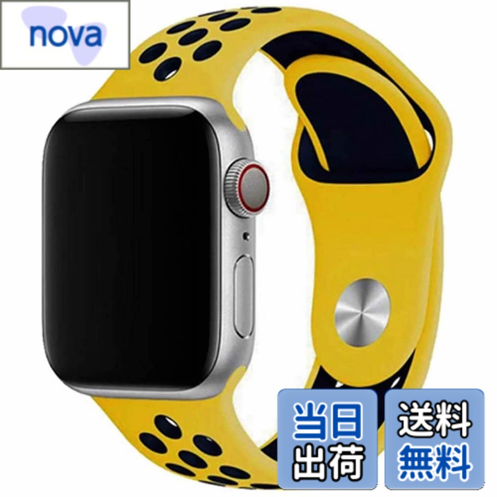 【送料無料】[Pellforia] アップルウォッチ バンド ベルト 全20色 38 41 42 40 44 45mm対応 シリコン製 2色 Series 1 2 3 4 5 6 7 8 9 10 Ultra SE 色：イエロー/ネイビー、サイズ：Lサイズ(42/44/45/46/49mm)