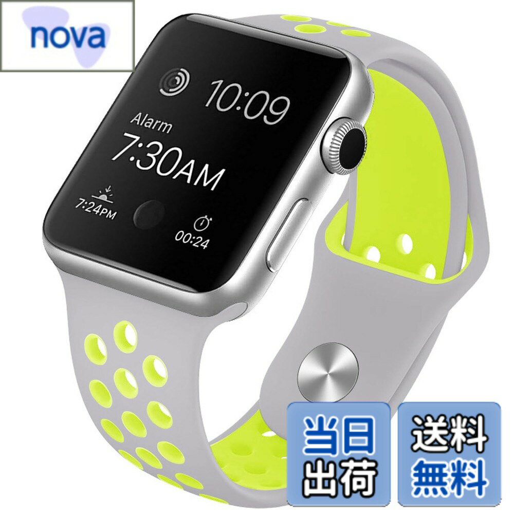 【送料無料】[Pellforia] アップルウォッチ バンド ベルト 全20色 38 41 42 40 44 45mm対応 シリコン製 2色 Series 1 2 3 4 5 6 7 8 9 10 Ultra SE 色：シルバーグレーx蛍光イエロー、サイズ：Lサイズ(42/44/45/46/49mm)