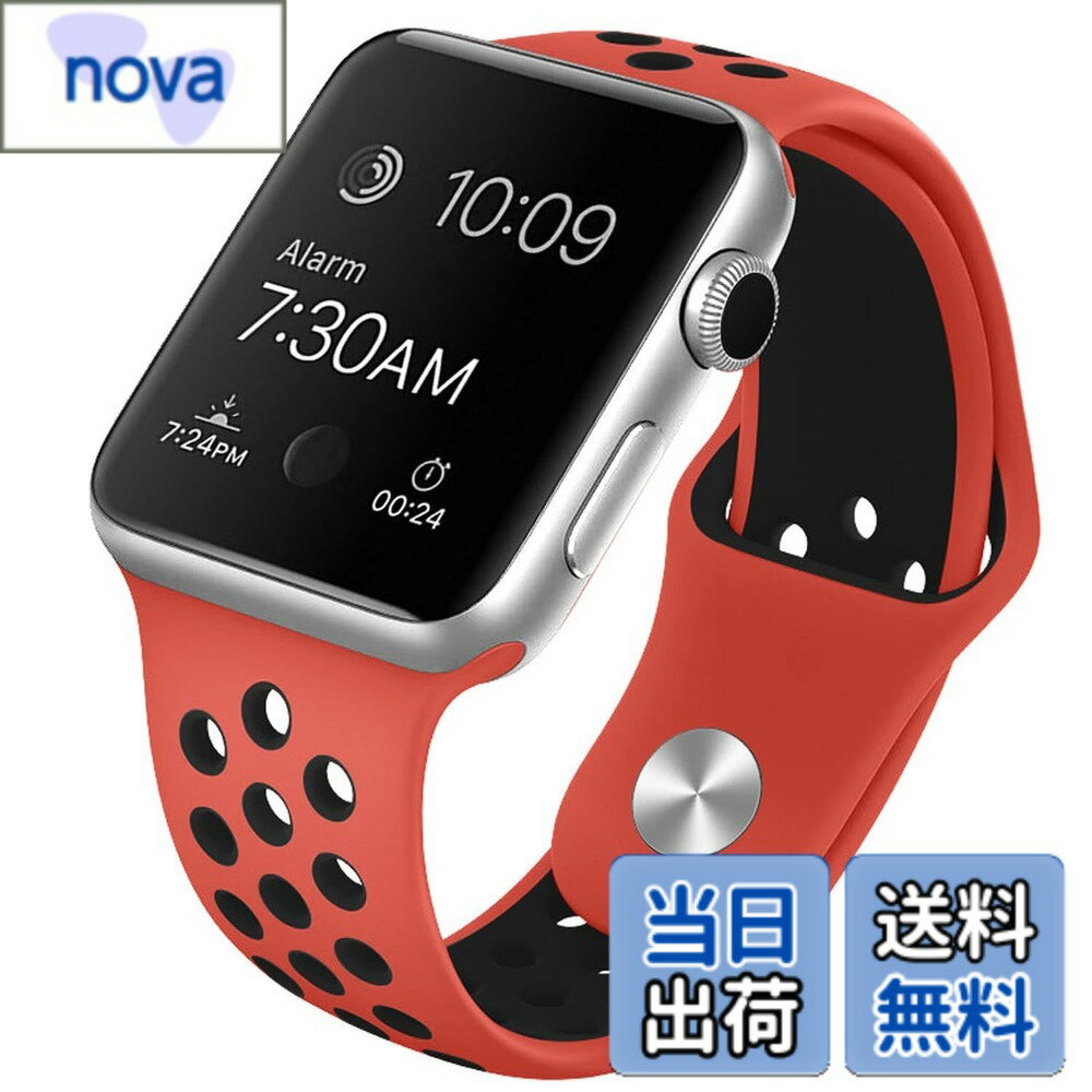 【送料無料】[Pellforia] アップルウォッチ バンド ベルト 全20色 38 41 42 40 44 45mm対応 シリコン製 2色 Series 1 2 3 4 5 6 7 8 9 10 Ultra SE 色：レッド/ブラック、サイズ：Sサイズ(42/44/45/46/49mm)