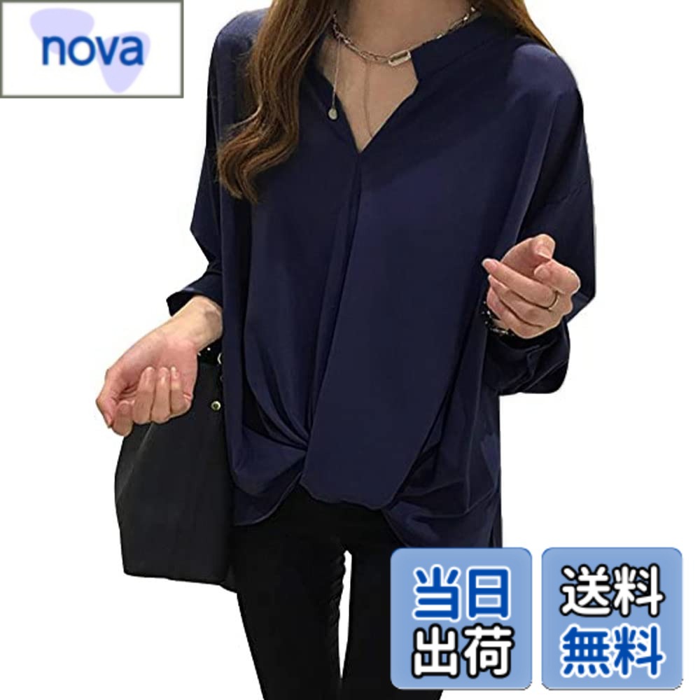 【送料無料】[H.U.A] ［エイチユーエー］レディース ブラウス ゆったり オシャレ セクシー オフィス 可愛い 透け感 ロング 秋 冬 春 色：ネイビー、サイズ：S