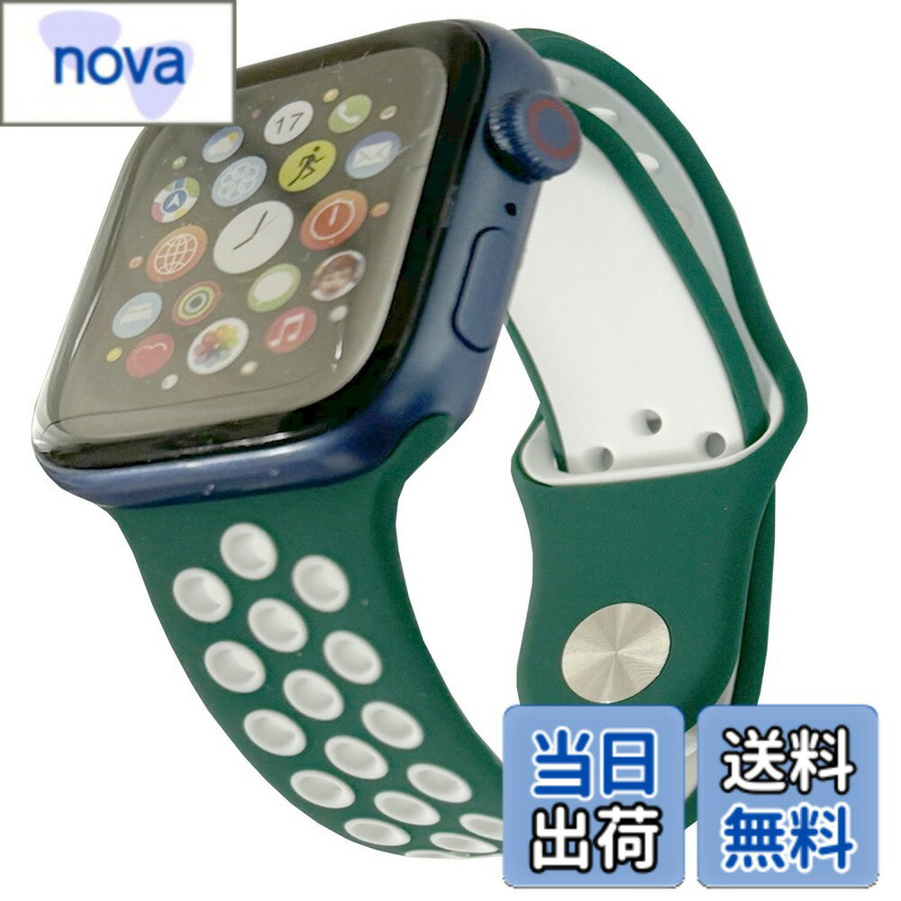 【送料無料】[Pellforia] アップルウォッチ バンド ベルト 全20色 38 41 42 40 44 45mm対応 シリコン製 2色 Series 1 2 3 4 5 6 7 8 9 10 Ultra SE 色：フォレストグリーンx白 ホワイト、サイズ：Lサイズ(38/40/41/シリーズ10・42mm)