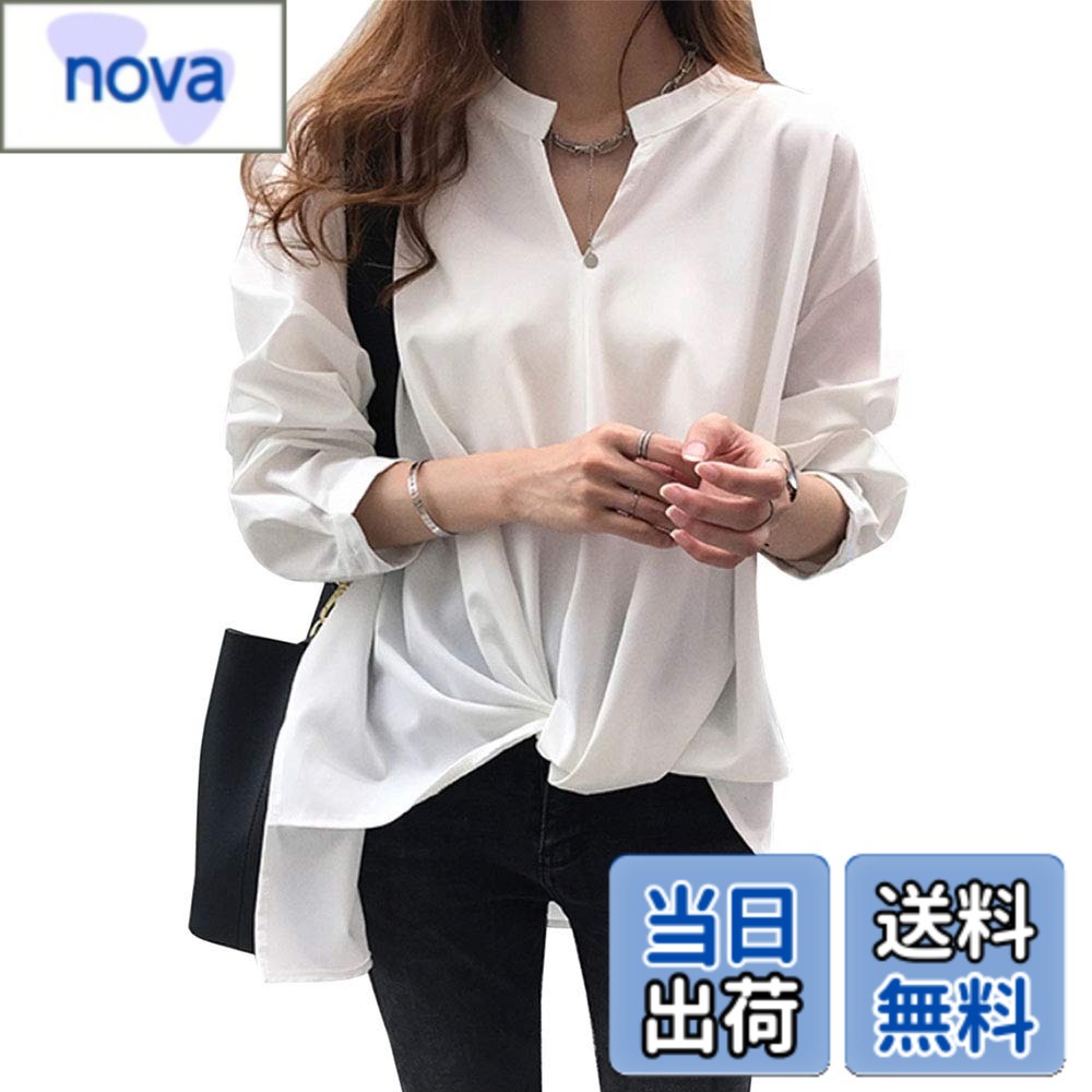 【送料無料】[H.U.A] ［エイチユーエー］レディース ブラウス ゆったり オシャレ セクシー オフィス 可愛い 透け感 ロング 秋 冬 春 色：ホワイト、サイズ：XL