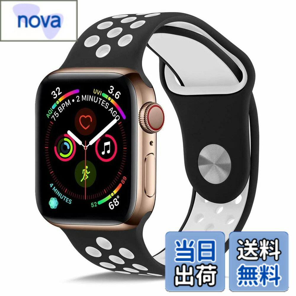 【送料無料】[Pellforia] アップルウォッチ バンド ベルト 全20色 38 41 42 40 44 45mm対応 シリコン製 2色 Series 1 2 3 4 5 6 7 8 9 10 Ultra SE 色：ブラック/ホワイト、サイズ：Lサイズ(38/40/41/シリーズ10・42mm)