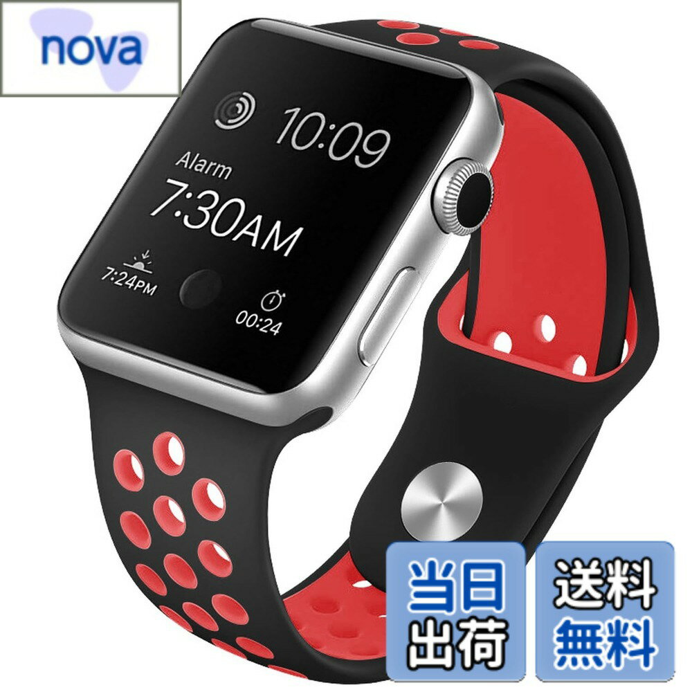 【送料無料】[Pellforia] アップルウォッチ バンド ベルト 全20色 38 41 42 40 44 45mm対応 シリコン製 2色 Series 1 2 3 4 5 6 7 8 9 10 Ultra SE 色：ブラック/レッド、サイズ：Sサイズ(38/40/41/シリーズ10・42mm)